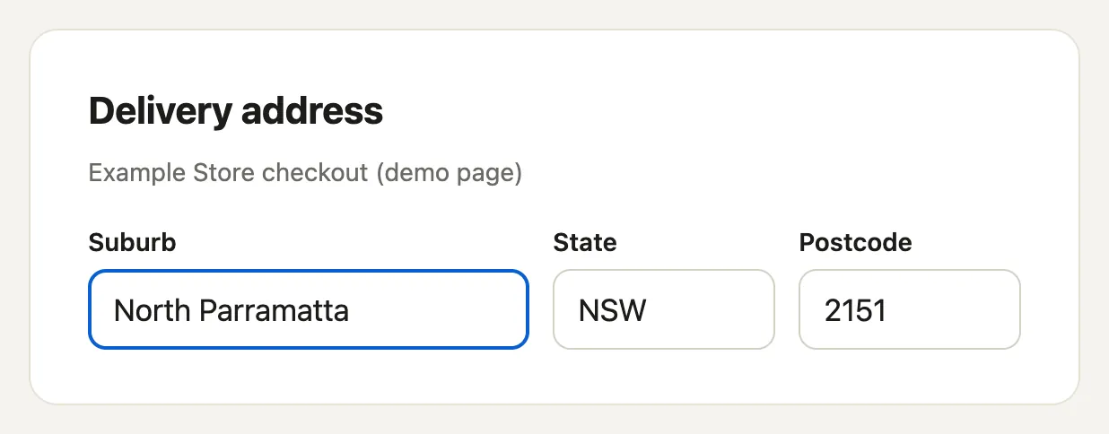 The same form after North Parramatta NSW 2151 was picked. The Suburb field reads North Parramatta, the State field reads NSW and the Postcode field reads 2151.